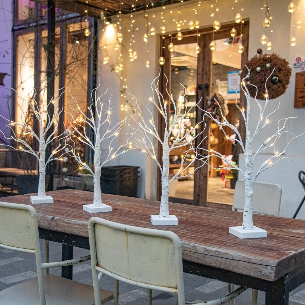 Home Decorations Light Up White Birch Tree Indoor Christmas Decor, 4 Pack Batter